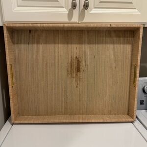 Woven Serving Tray with Cut-out Handles - Natural Beige